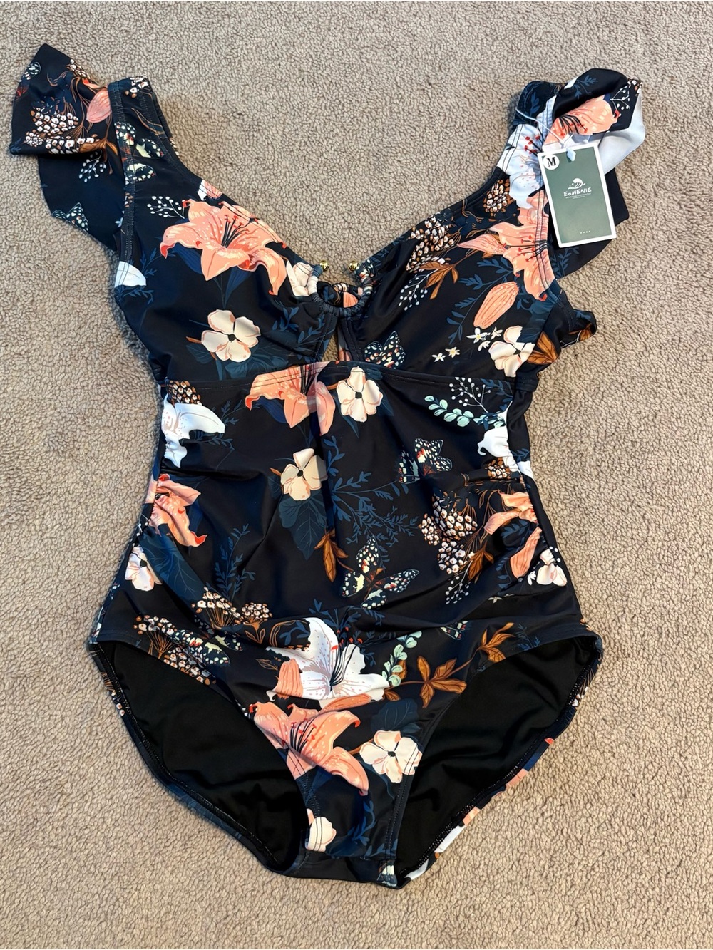NWT Eomenie One Piece Floral Swim Suite with Ruffled Flowy Straps
